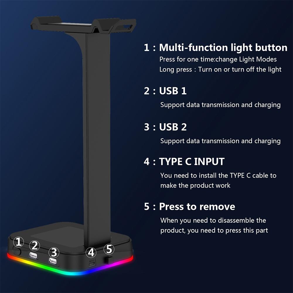 NNEIDS RGB-Headset-Ständer mit Dual-USB